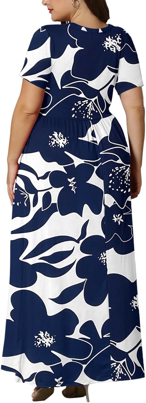 KARALIN Women’s Plus Size Maxi Dresses for Curvy Women Summer Casual Short Sleeve 2025 Long Dress 14W-26W