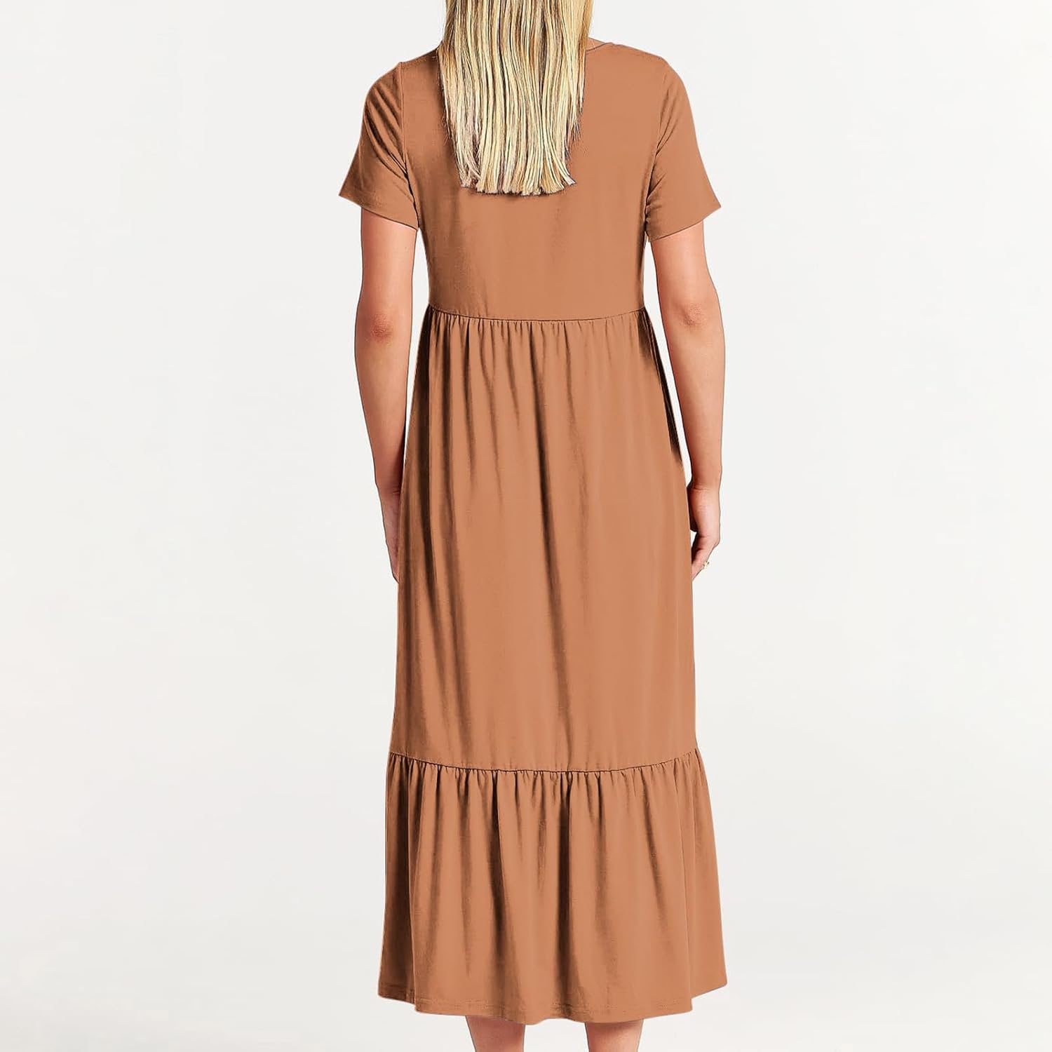 XUNRYAN Summer Dresses for Women 2024 Casual Calf Length Maxi Dress Pleated Flowy Tiered Swing Beach Sundress with Pockets