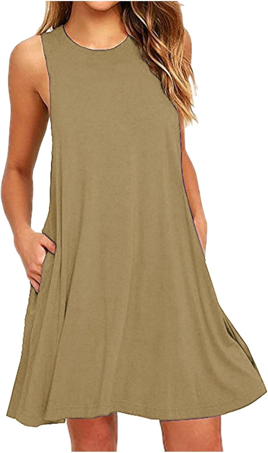 Womens 2025 Boho Beach Dresses Flowy Sleeveless Midi Wedding Dress Cute Crew Neck Summer Tank Sundress with Pockets