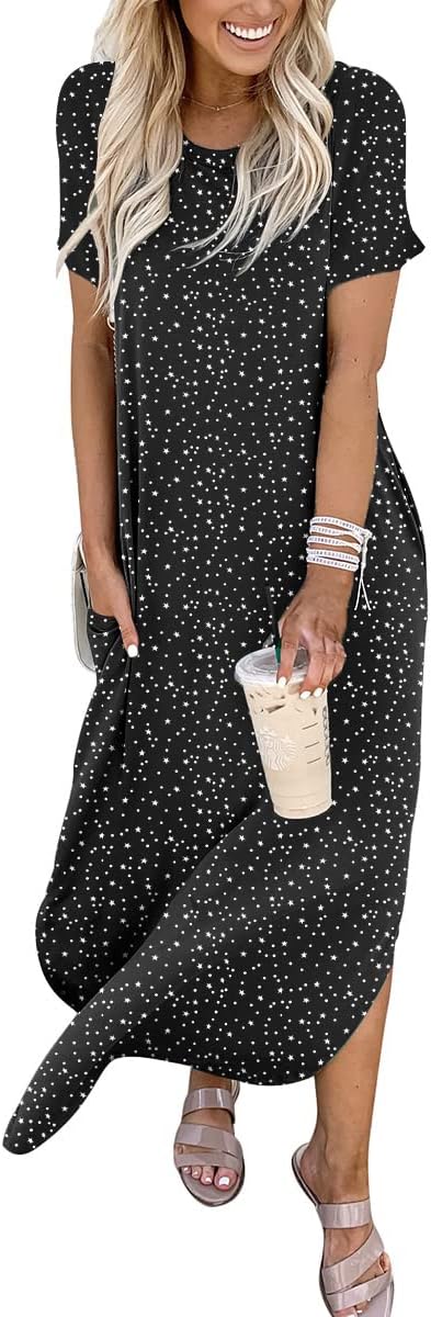 ANRABESS Women's Summer Casual Loose Short Sleeve Long T Shirt Dress Split Maxi Beach Sundress Travel Vacation Outfits