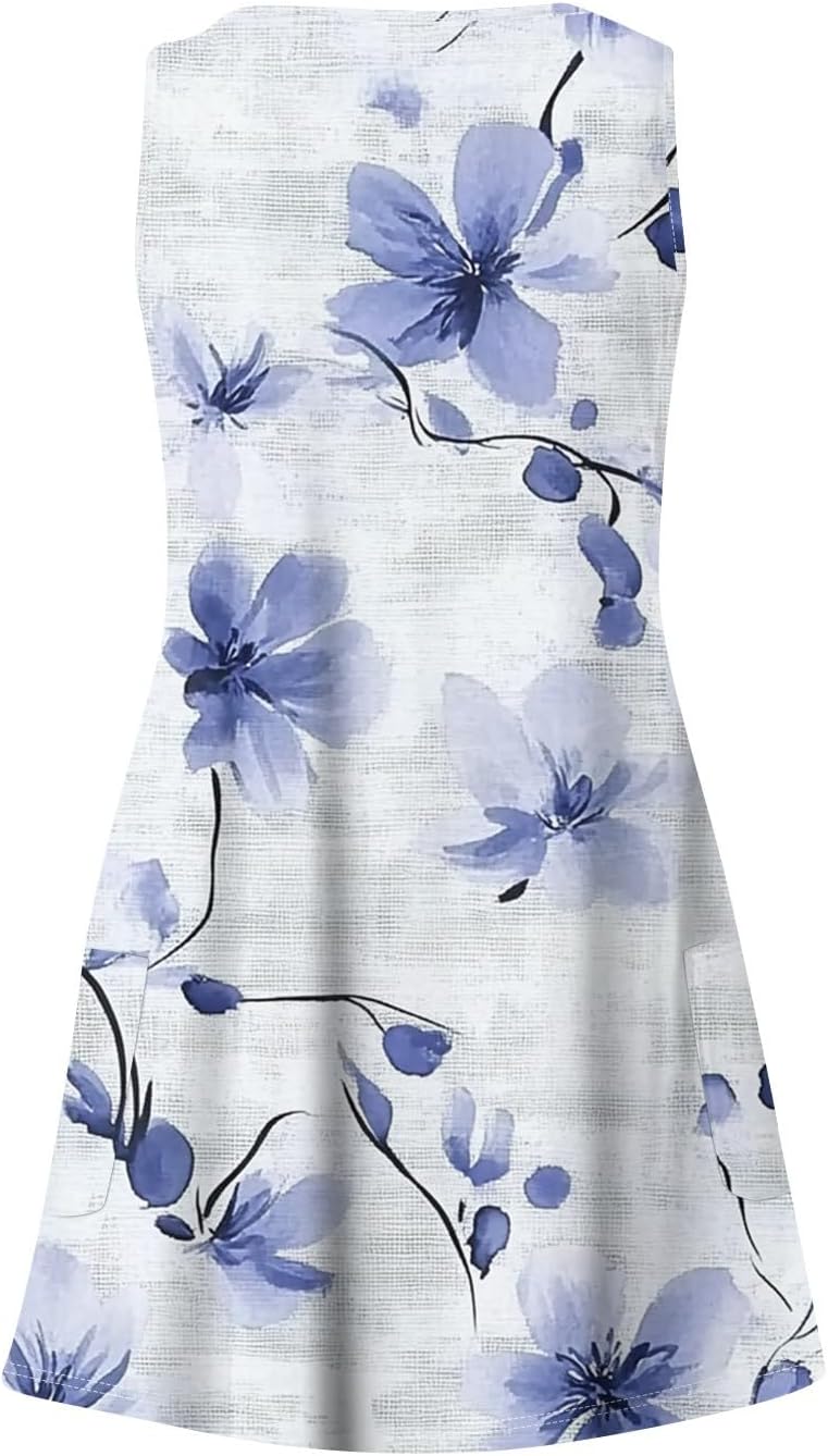 NBXNZWF Women Summer Casual Dress 2025 Casual Loose Sleeveless V-Neck Sundresses A Line Tshirt Beach Dresses with Pockets