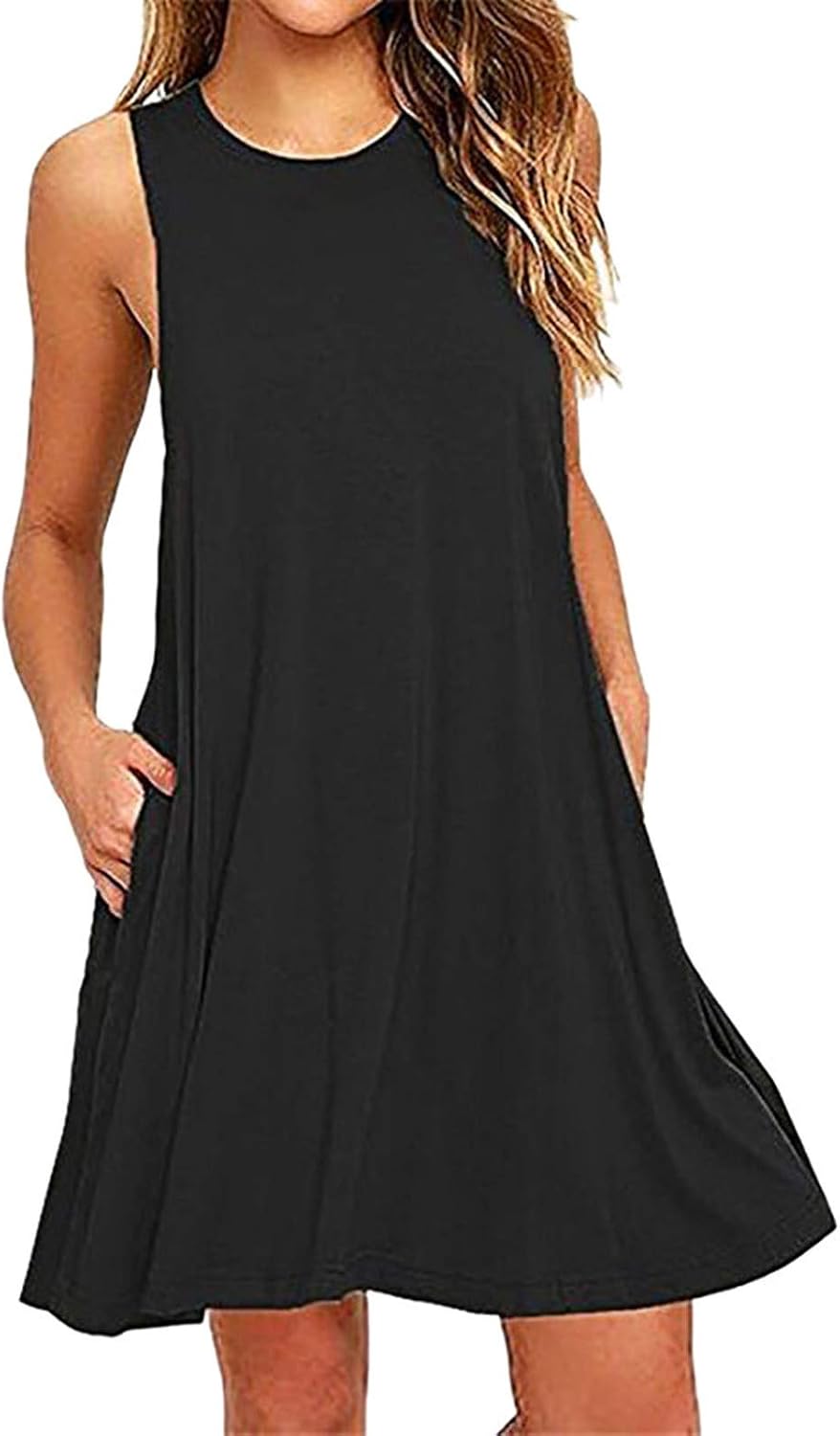 Womens 2025 Boho Beach Dresses Flowy Sleeveless Midi Wedding Dress Cute Crew Neck Summer Tank Sundress with Pockets
