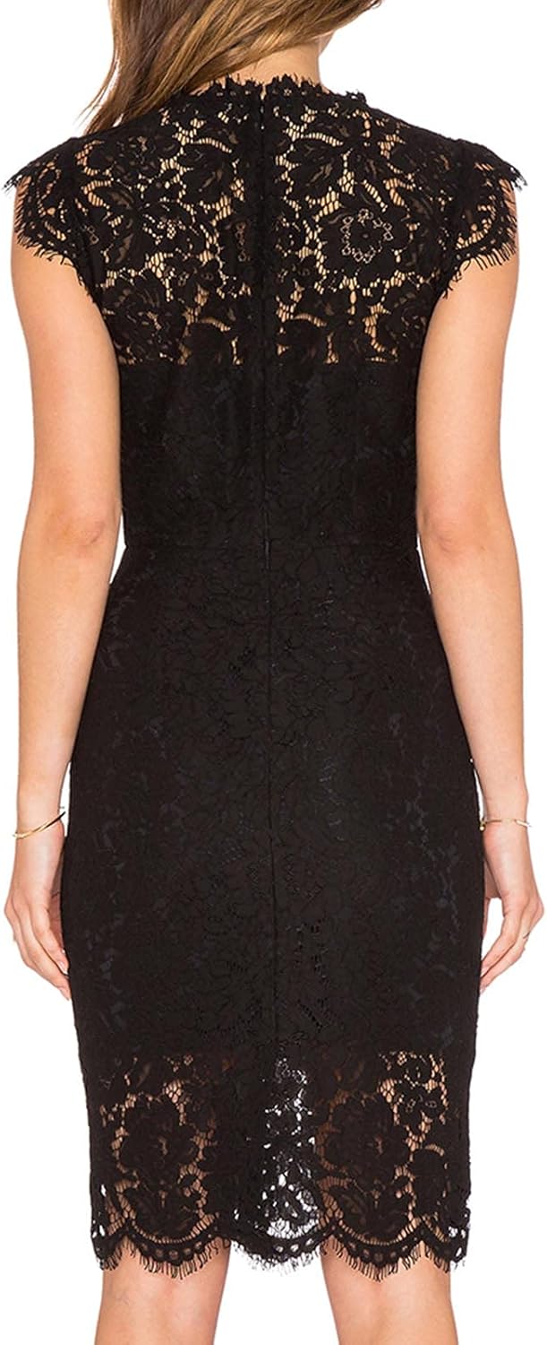 MEROKEETY Women's Sleeveless Lace Floral Elegant Cocktail Dress Crew Neck Knee Length for Party