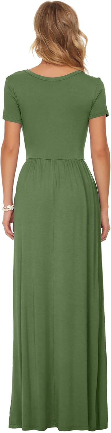 AUSELILY Women's Short Sleeve Loose Plain Casual Long Maxi Dresses for Women 2025