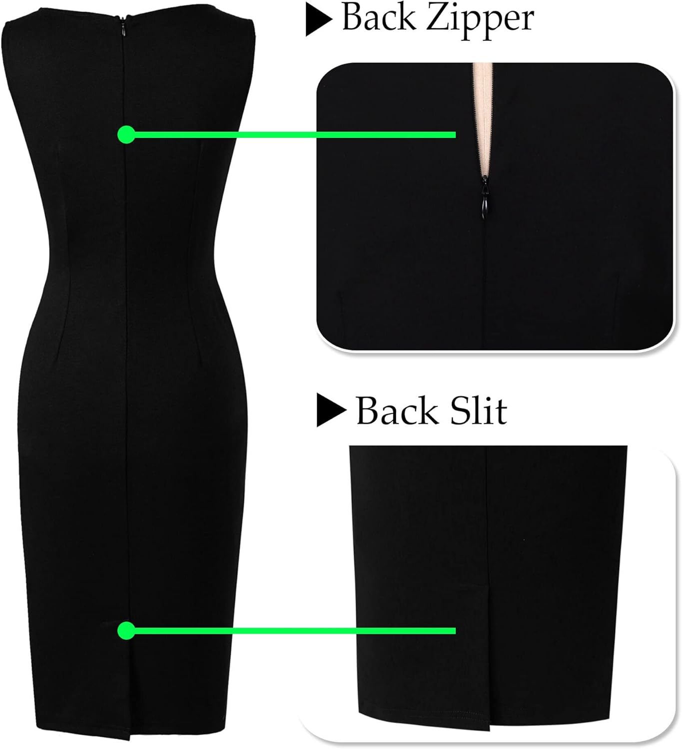 VFSHOW Womens Elegant Slim Front Zipper up Work Business Office Party Sheath Dress