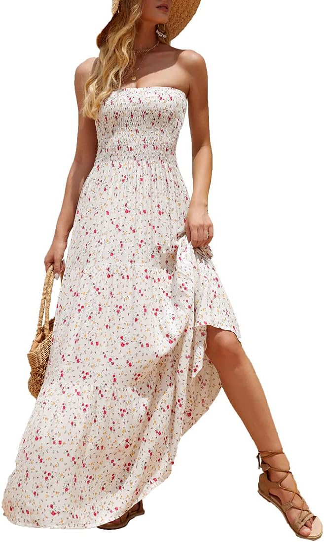 Women's Summer Strapless Tube Top Maxi Dresses Off Shoulder Boho Beach Long Dress