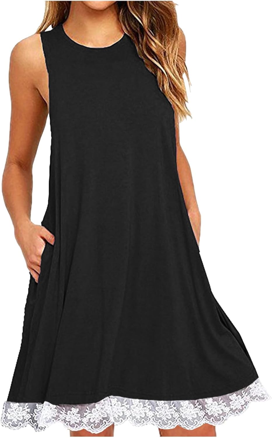 Womens 2025 Boho Beach Dresses Flowy Sleeveless Midi Wedding Dress Cute Crew Neck Summer Tank Sundress with Pockets