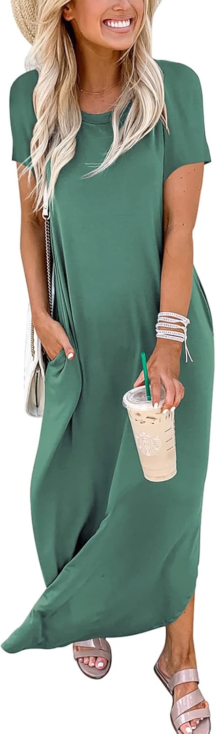 ANRABESS Women's Summer Casual Loose Short Sleeve Long T Shirt Dress Split Maxi Beach Sundress Travel Vacation Outfits