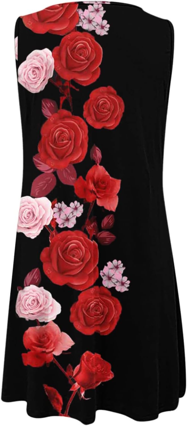 Summer Dresses for Women 2024 Casual Sleeveless Tank Dress Vintage Floral Print a-Line Beach Sundresses
