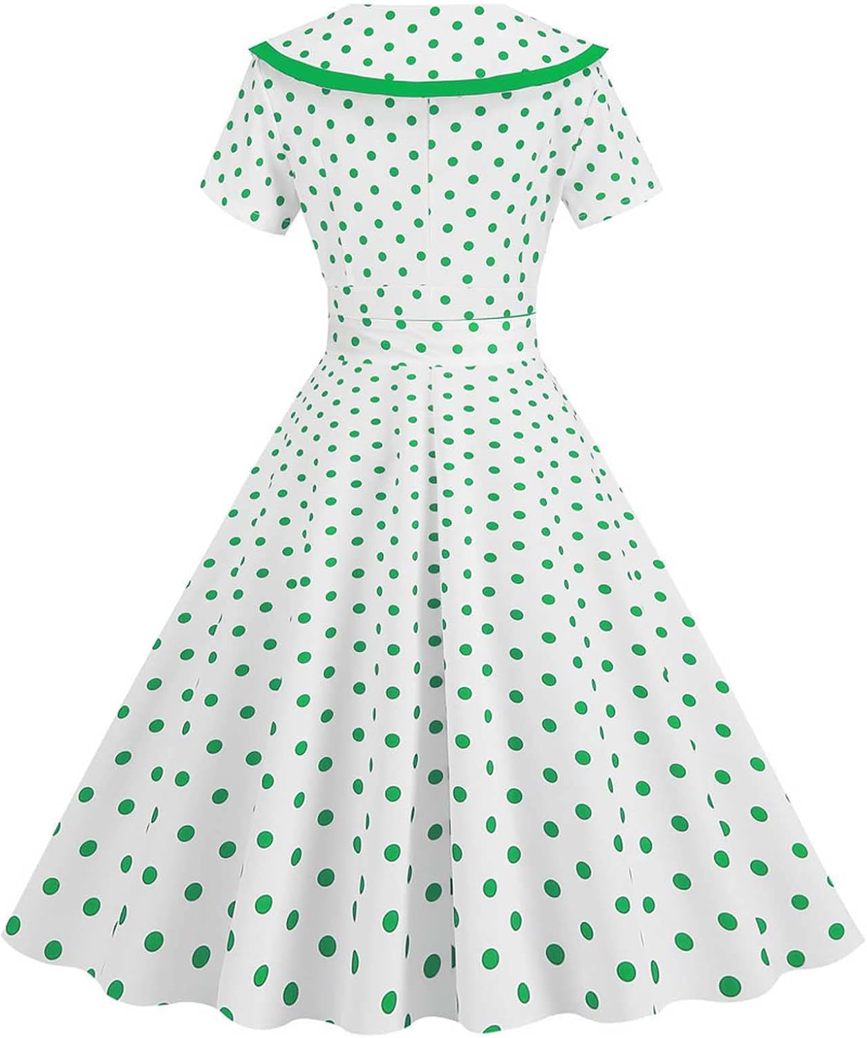 Women's Lapel Rockabilly Dress Cute Polka Dot Print Audrey Dress Button Down Vintage Cocktail Dress 1950s Fairy Dress
