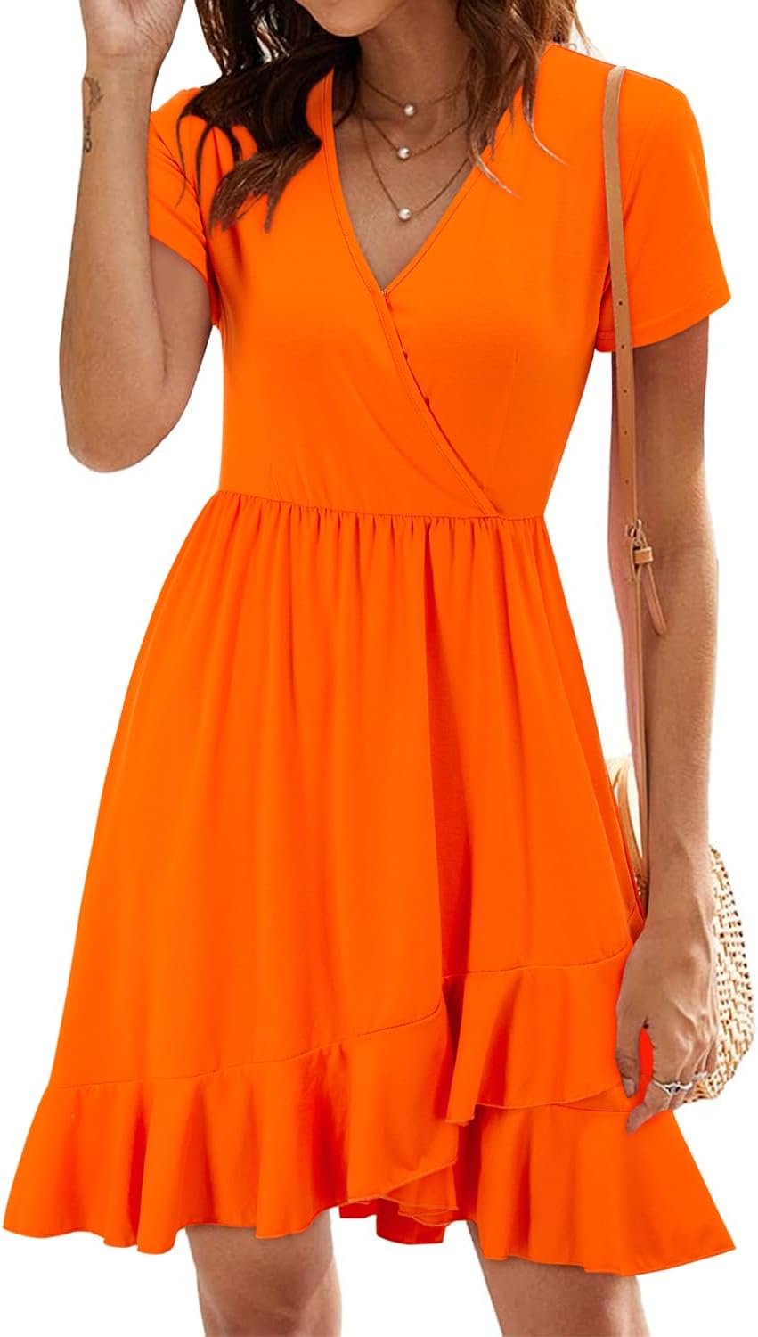 ULTRANICE Womens Summer Dresses Floral V Neck Ruffled Hem Spaghetti Spring Casual Beach Outfits Flowy Wrap Sun Dress