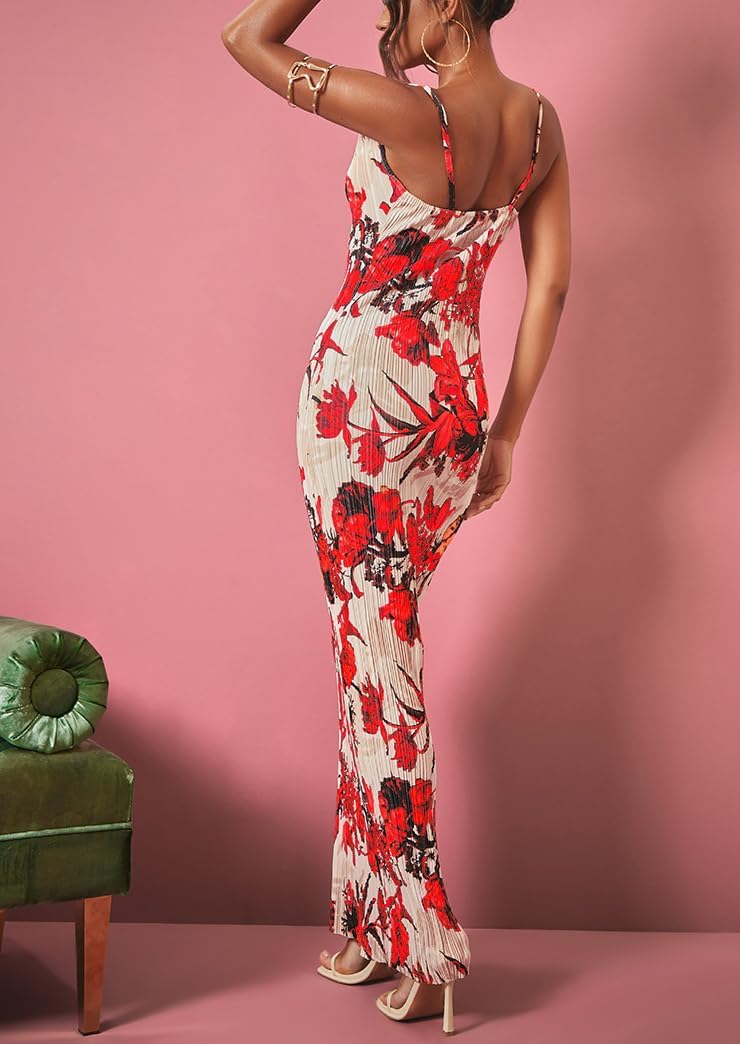 Cowl Neck Dress Sexy Strap Shoulder Pleated Maxi Dresses Summer Wedding Guest Dresses for Women