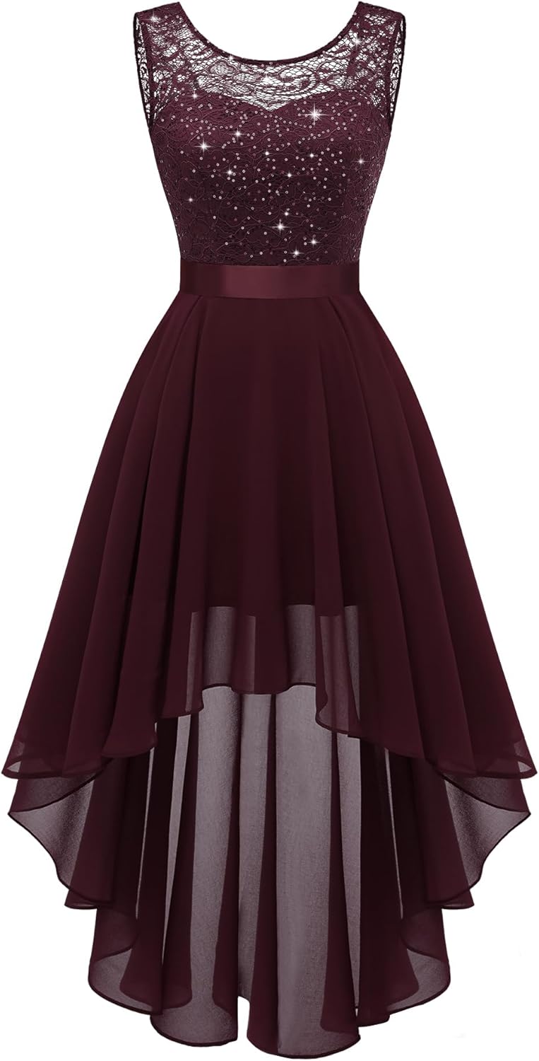 BeryLove Cocktail Prom Dresses 2025 Formal Wedding Guest Dresses Sleeveless Lace High Low Homecoming Dress