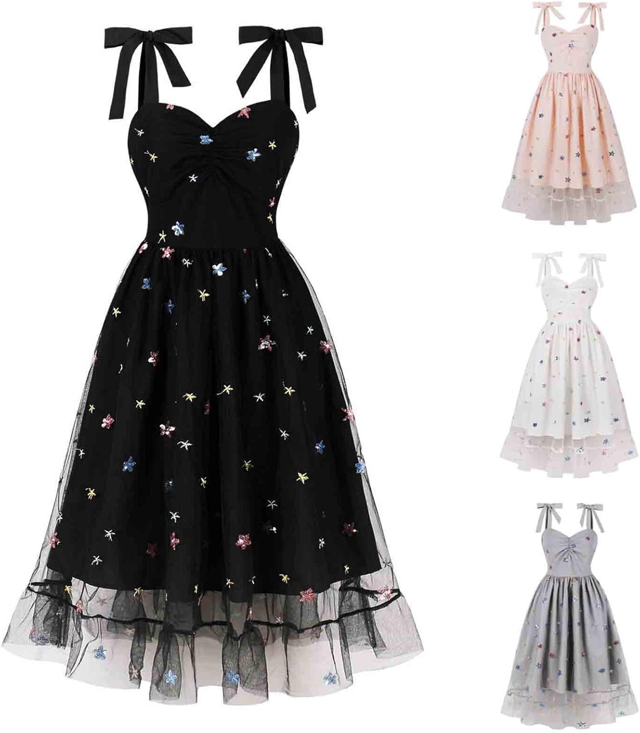 HGps8w Vintage Cocktail Dress for Women, Elegant Butterfly Embroidered Lace V Neck Sleeveless A-Line Party Swing Dresses