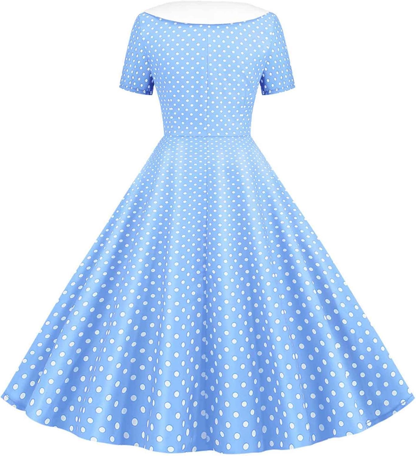 Women Double Breasted Notch Lapel 50s Vintage Short Sleeve Cocktail Swing Dress Polka Dot 1950s Rockabilly Prom Dress