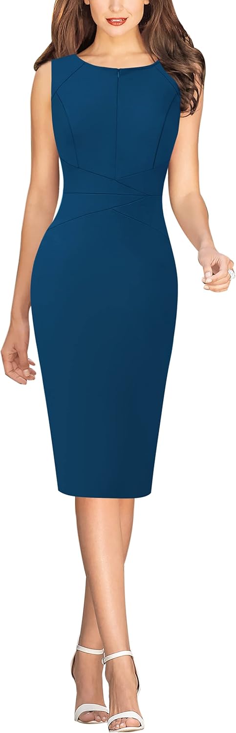 VFSHOW Womens Elegant Slim Front Zipper up Work Business Office Party Sheath Dress
