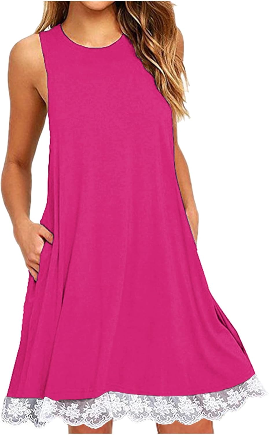 Womens 2025 Boho Beach Dresses Flowy Sleeveless Midi Wedding Dress Cute Crew Neck Summer Tank Sundress with Pockets