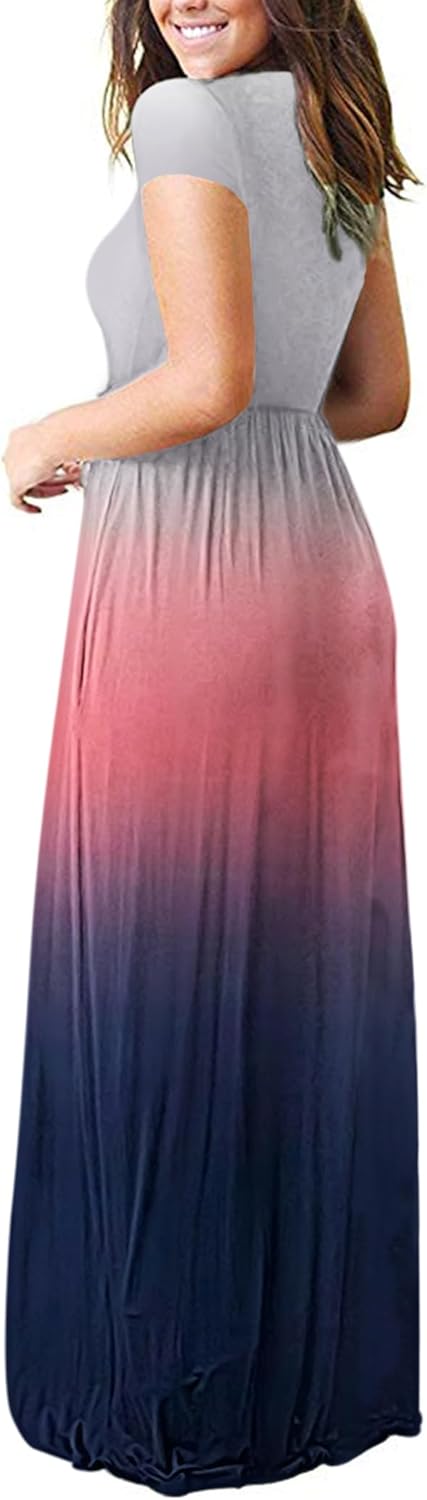 AUSELILY Women's Short Sleeve Loose Plain Casual Long Maxi Dresses for Women 2025