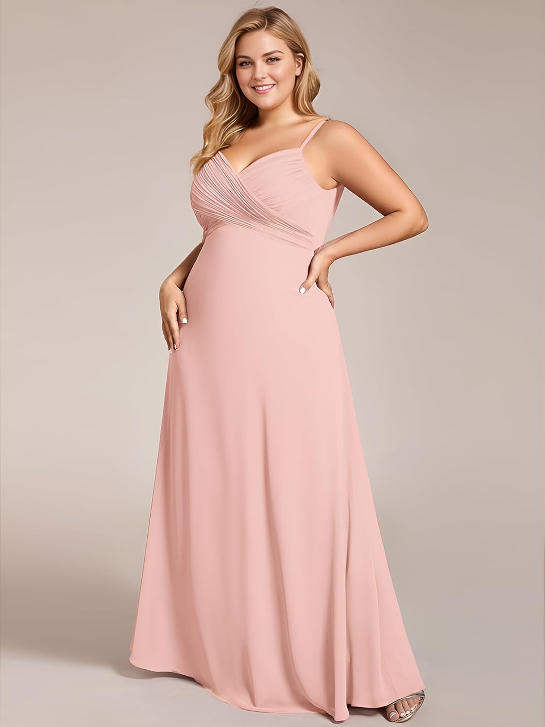Ever-Pretty Women's Summer Chiffon Pleated Plus Size Bridesmaid Dresses Sleeveless Formal Gown with Spaghetti Straps