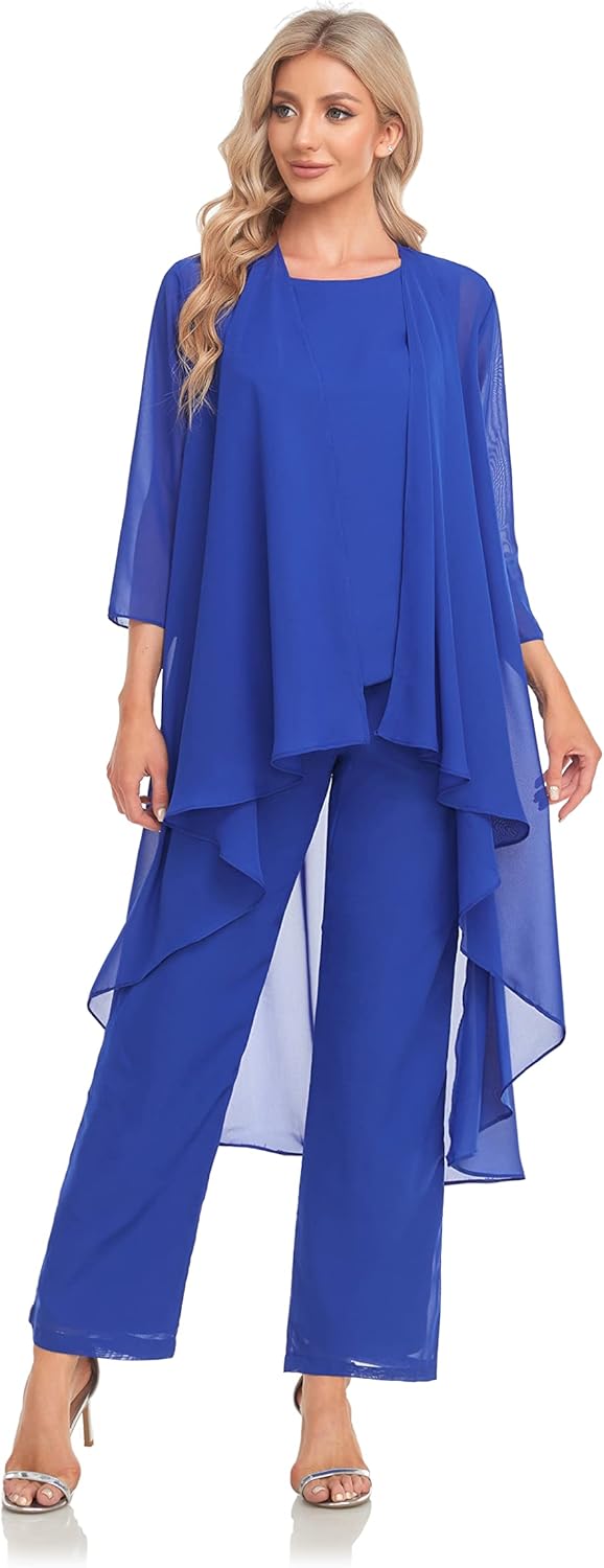 Women's 3 Pieces Chiffon Mother of The Bride Dress with Jacket Chiffon Formal Evening Dresses