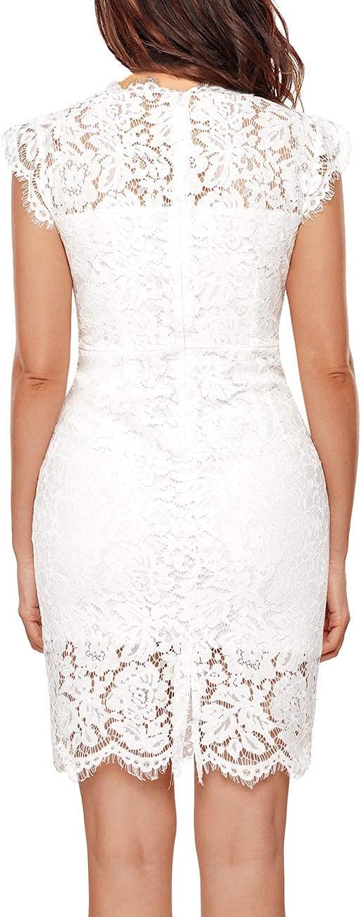 MEROKEETY Women's Sleeveless Lace Floral Elegant Cocktail Dress Crew Neck Knee Length for Party