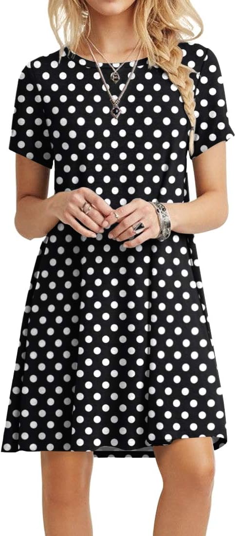 POPYOUNG 2025 Women's Summer Casual T-Shirt Dresses Crew Neck Beach Cover Up Sun Dress