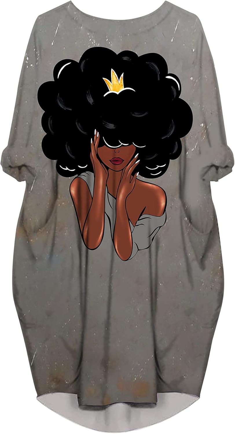 AZPSRT Fashion Women's African American Art Print Dress Casual Loose Dresses