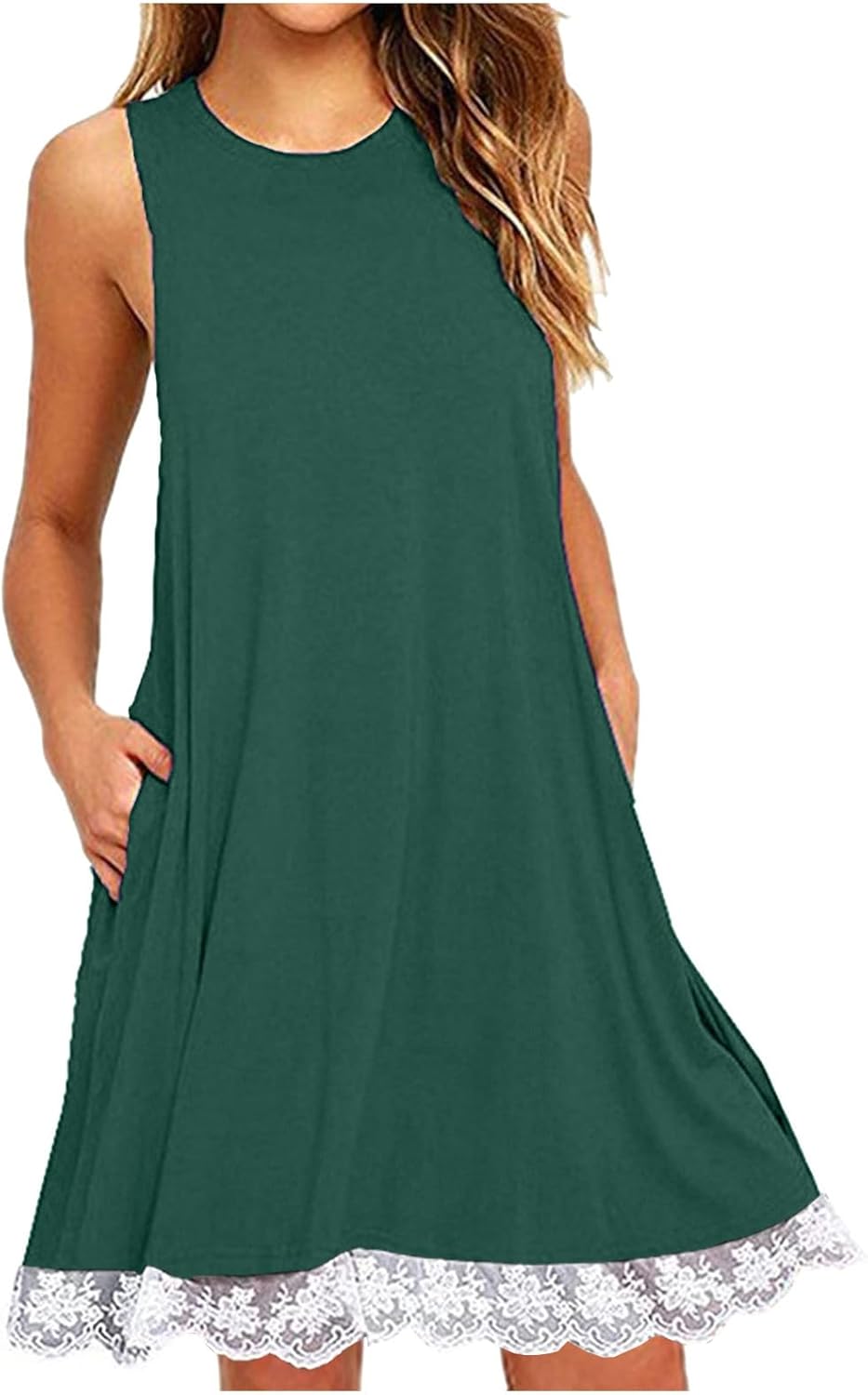 Womens 2025 Boho Beach Dresses Flowy Sleeveless Midi Wedding Dress Cute Crew Neck Summer Tank Sundress with Pockets