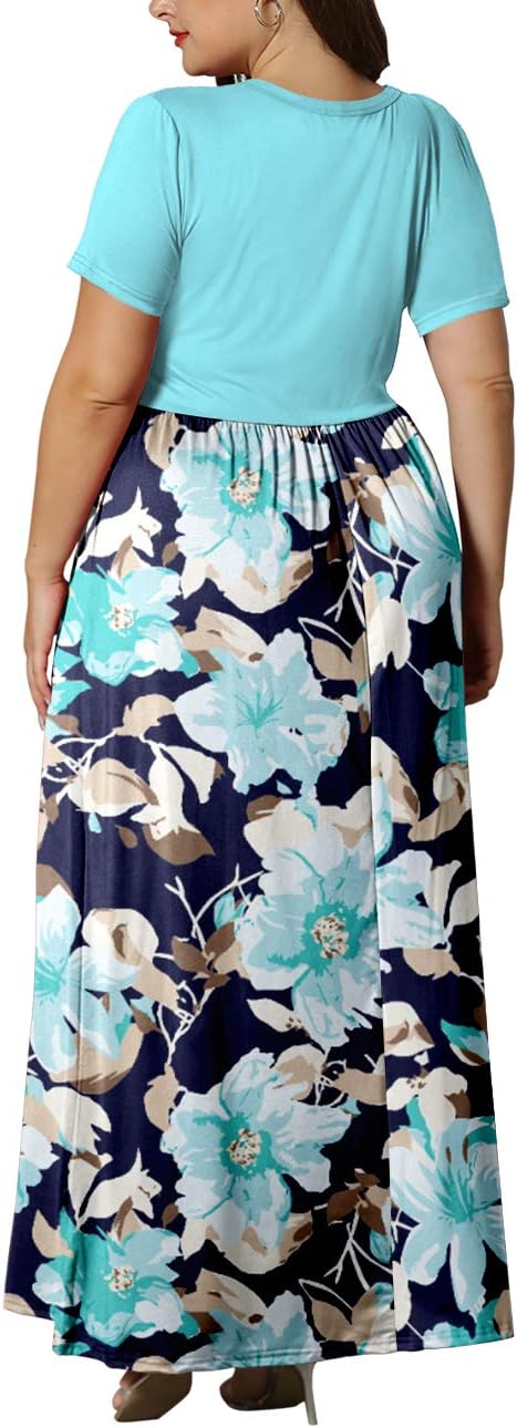 KARALIN Women’s Plus Size Maxi Dresses for Curvy Women Summer Casual Short Sleeve 2025 Long Dress 14W-26W