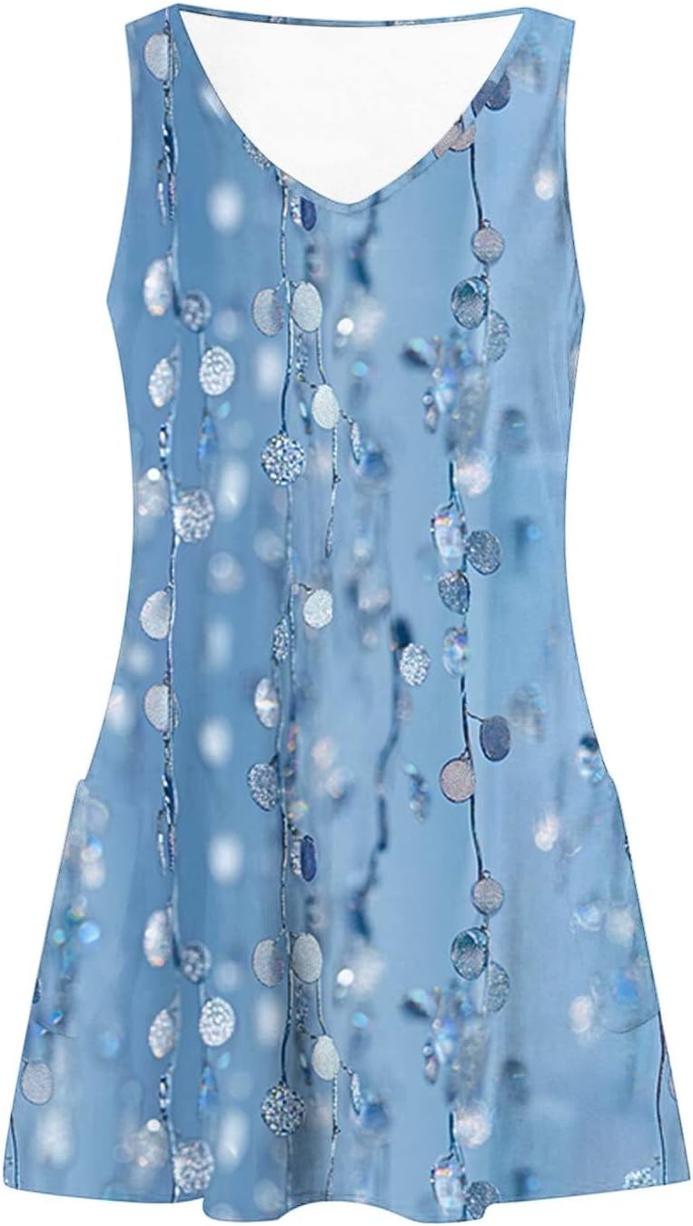 Womens 2025 Spring Summer Dresses Casual Floral Print V-Neck Tank Dress Curve Hem Pleated A-Line Sundresses