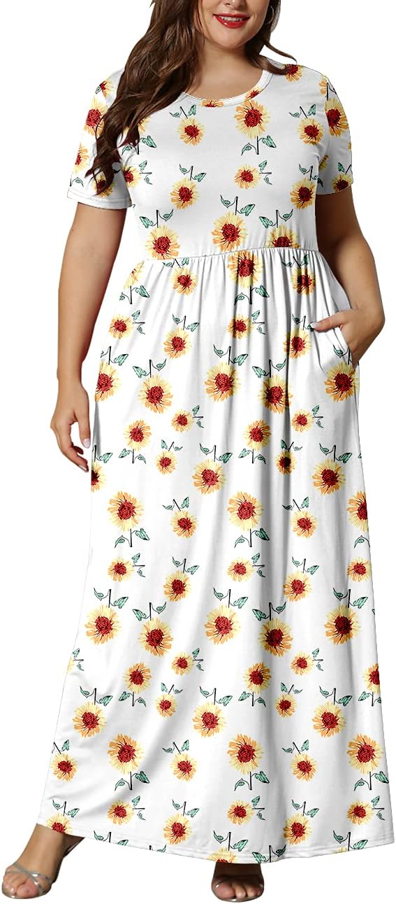 KARALIN Women’s Plus Size Maxi Dresses for Curvy Women Summer Casual Short Sleeve 2025 Long Dress 14W-26W