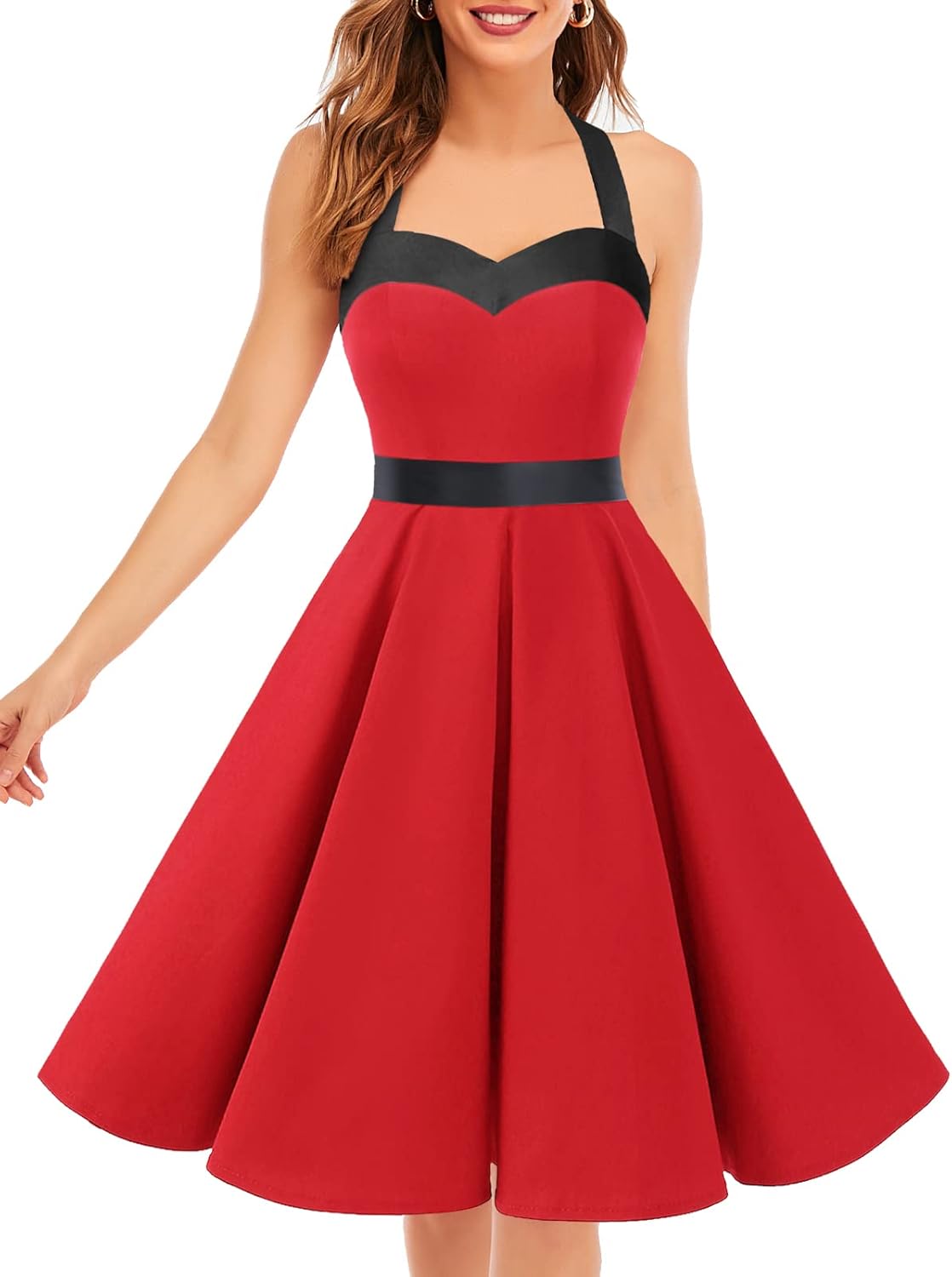DRESSTELLS Women's Vintage 1950s Cocktail Party Dress Retro Wedding Guest Halter Rockabilly Swing Dresses