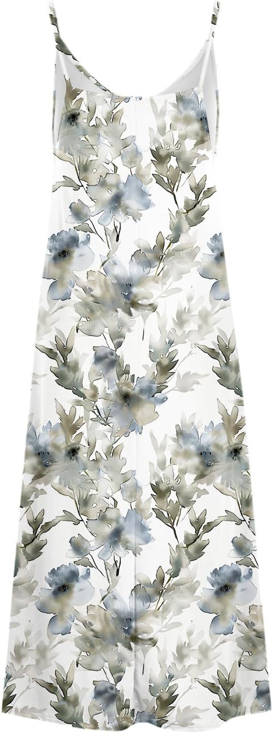 Womens Floral Maxi Dresses Spaghetti Strap Casual Summer Long Dress Vneck Flowy Boho Beach Sundress Vacation Outfits