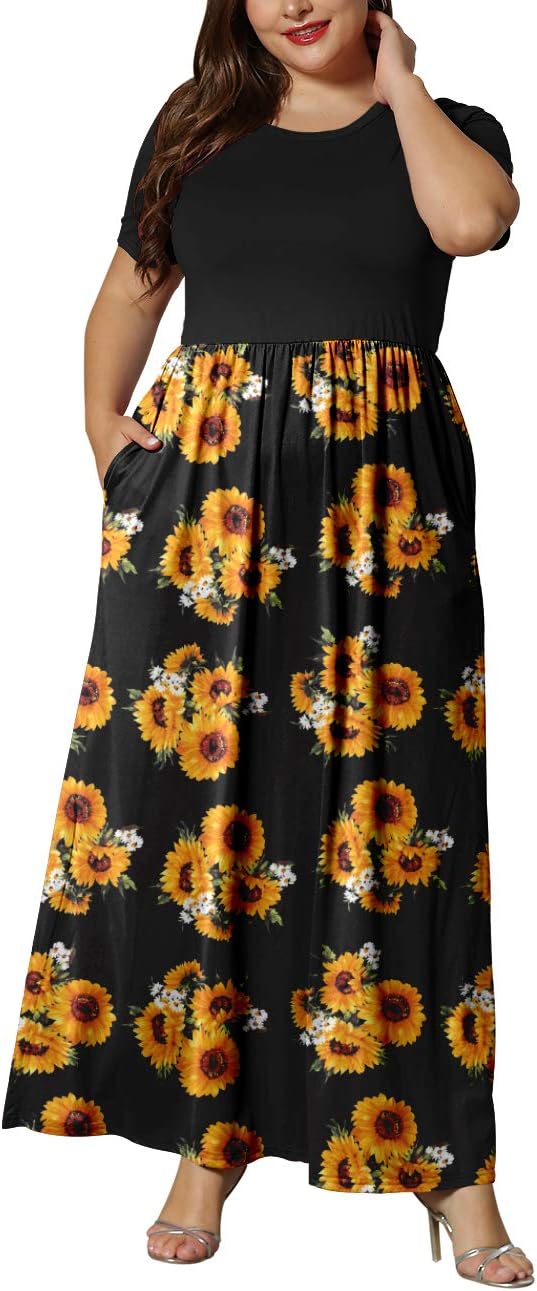 KARALIN Women’s Plus Size Maxi Dresses for Curvy Women Summer Casual Short Sleeve 2025 Long Dress 14W-26W