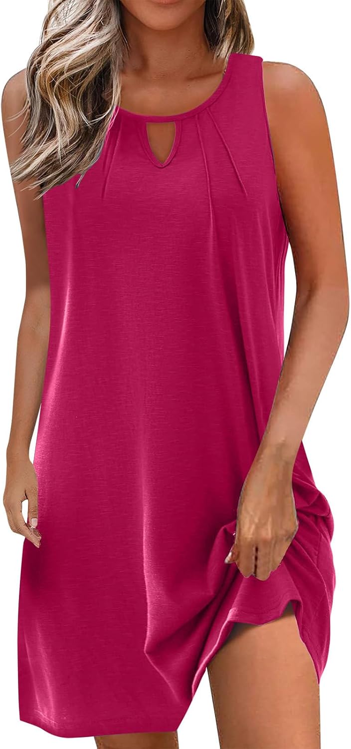 Summer Dresses for Women 2025 Beach Cover Ups Sleeveless Mini Dress Ruffle Tshirt Dress Vacation Casual Dresses