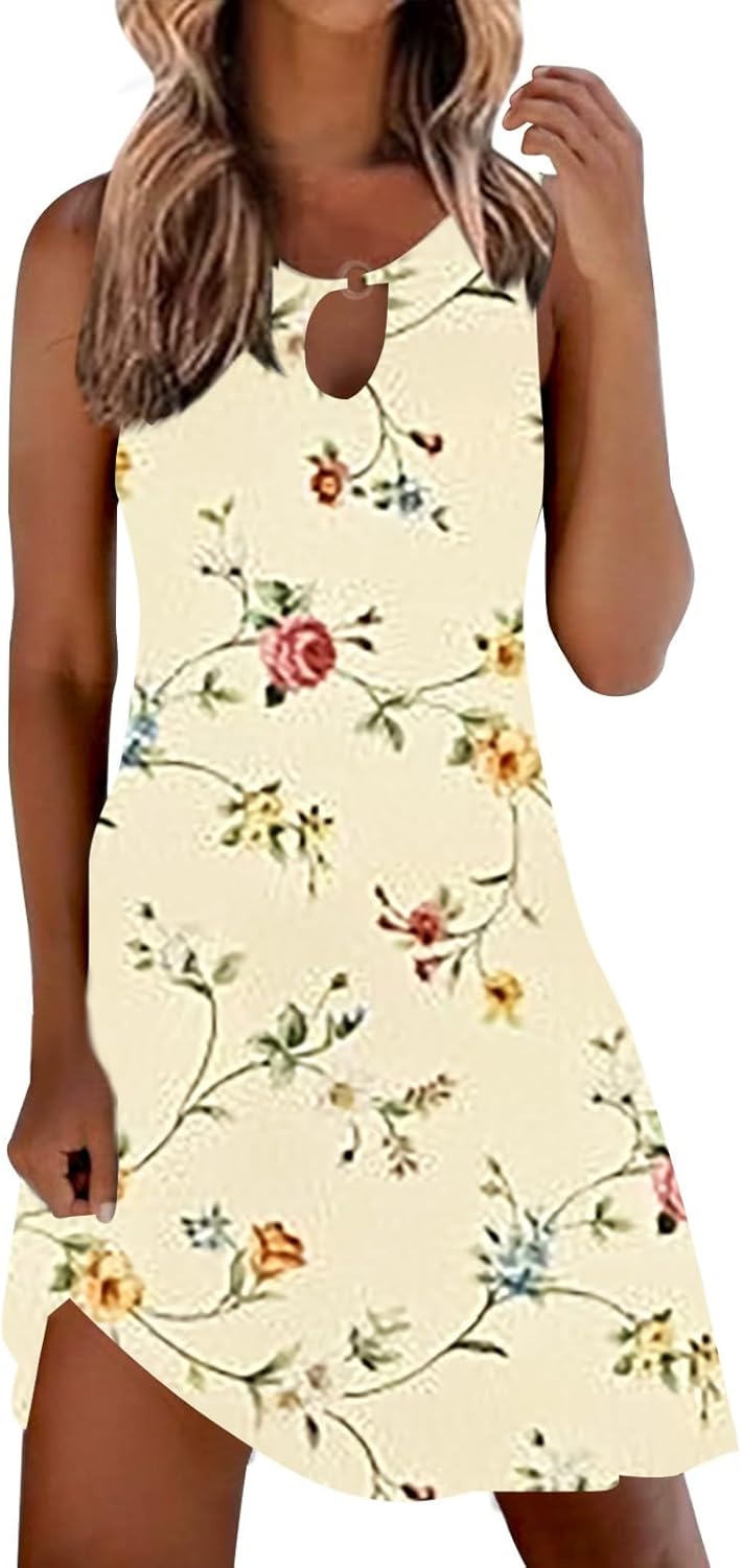 Summer Dresses for Women 2025 Vacation Beach Casual Vintage Midi Sundresses Sexy Sleeveless V Neck Boho Tank Dress