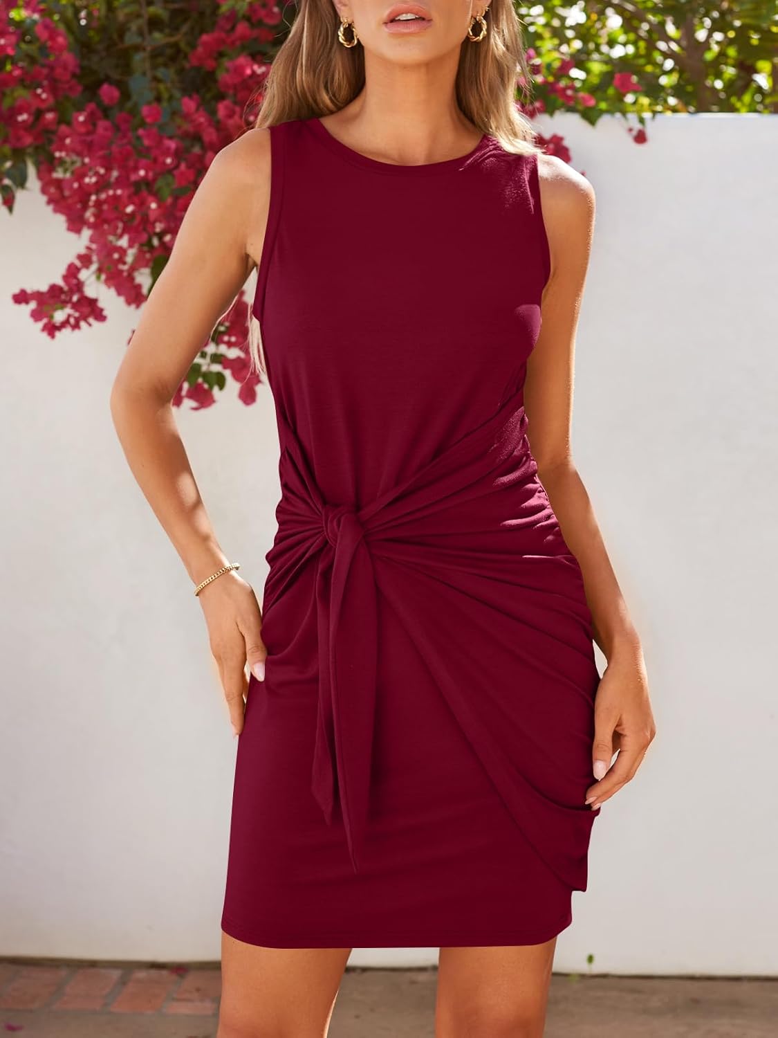 LILLUSORY Women's Casual Sleeveless Bodycon Beach Tank Ruched Mini Dresses