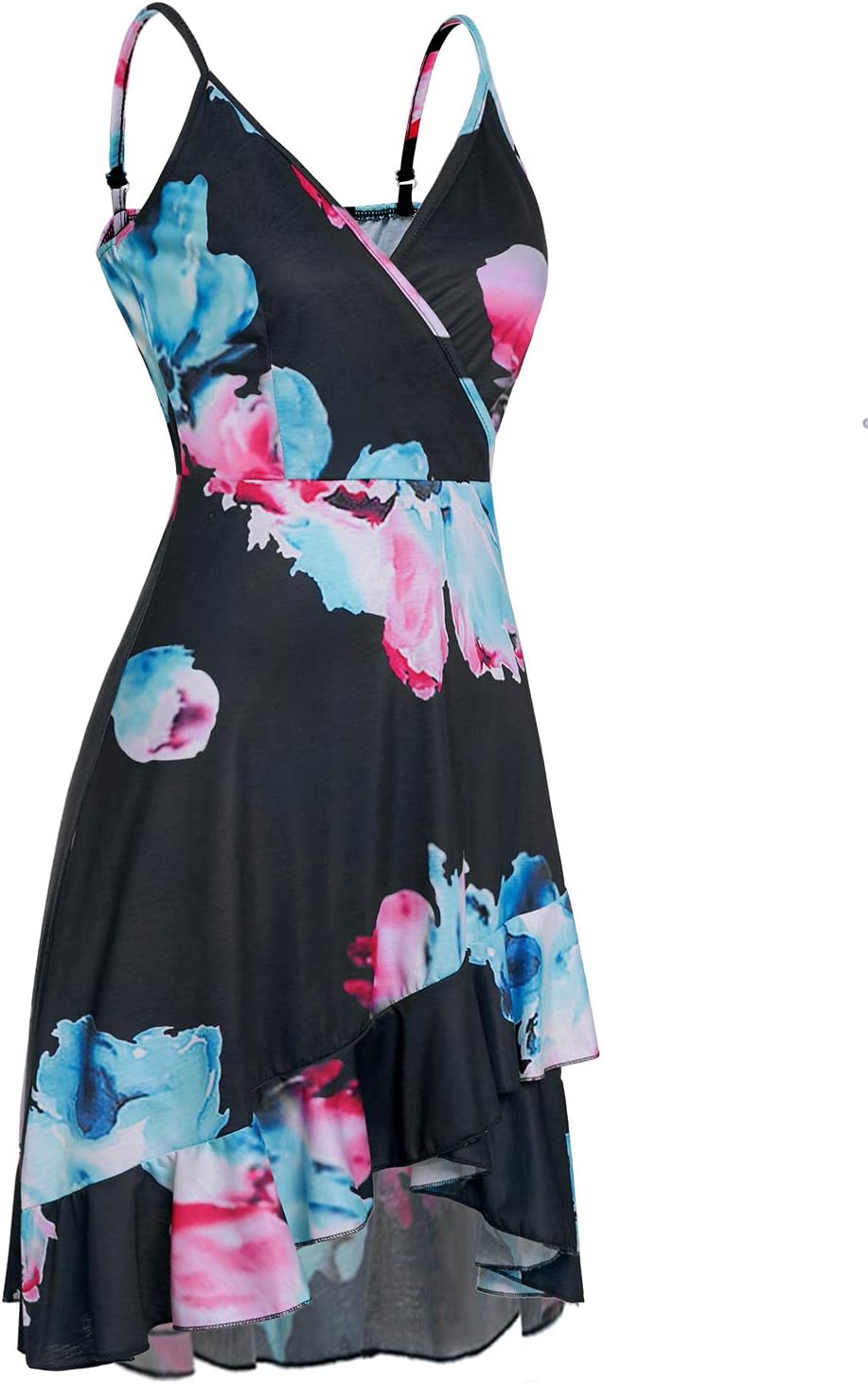 ULTRANICE Womens Summer Dresses Floral V Neck Ruffled Hem Spaghetti Spring Casual Beach Outfits Flowy Wrap Sun Dress
