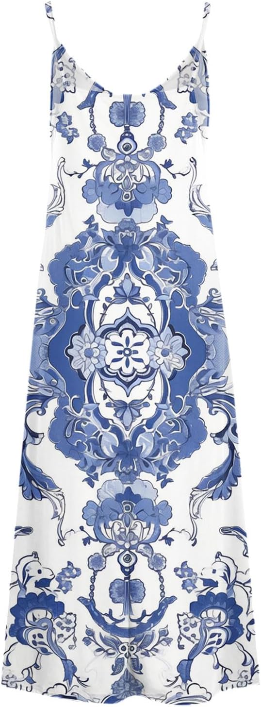 Womens Floral Maxi Dresses Spaghetti Strap Casual Summer Long Dress Vneck Flowy Boho Beach Sundress Vacation Outfits
