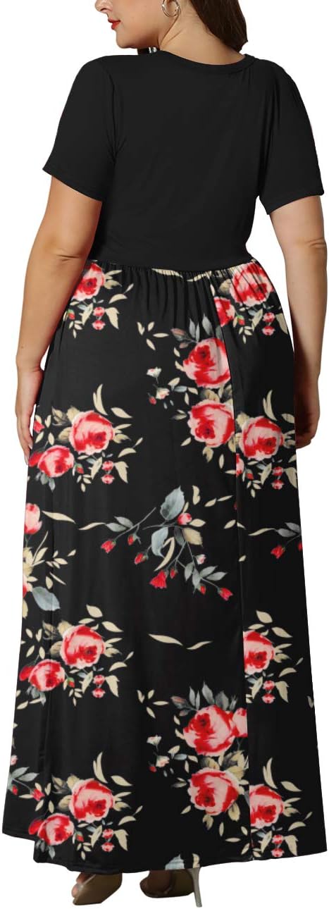 KARALIN Women’s Plus Size Maxi Dresses for Curvy Women Summer Casual Short Sleeve 2025 Long Dress 14W-26W