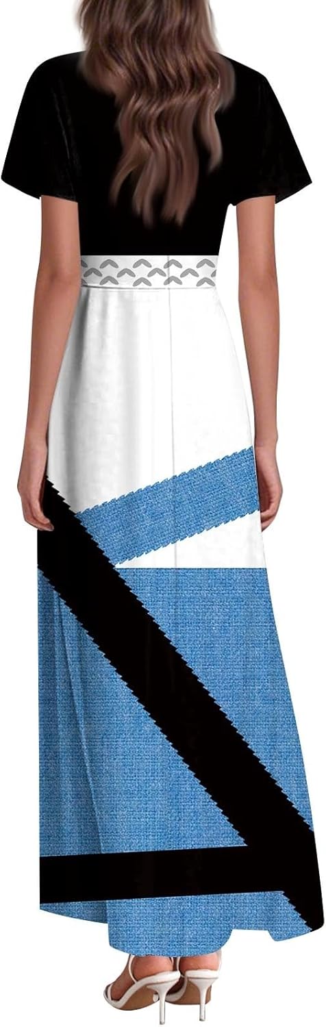 Womens Fashion V Neck Ruffle Short Sleeve Maxi Dress 2025 Summer Elegant Solid Color Flowy A Line Dresses