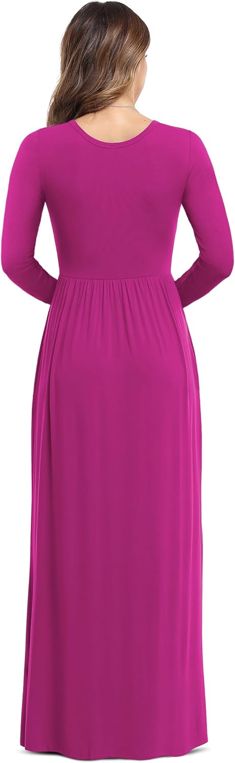VIISHOW Women's Long Sleeve Loose Plain Maxi Dresses Casual Long Dresses with Pockets