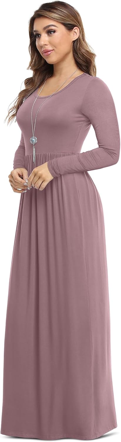 VIISHOW Women's Long Sleeve Loose Plain Maxi Dresses Casual Long Dresses with Pockets