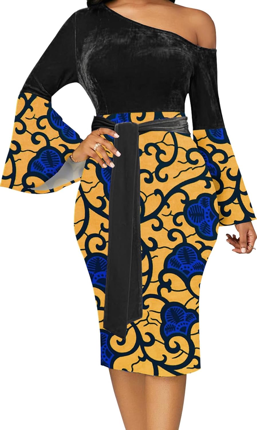 Church Dress for Women Flared Sleeve Midi Pencil Dress Elegant Teacher Office Business Wear to Work Dresses