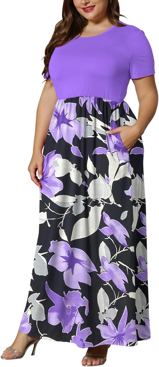 KARALIN Women’s Plus Size Maxi Dresses for Curvy Women Summer Casual Short Sleeve 2025 Long Dress 14W-26W
