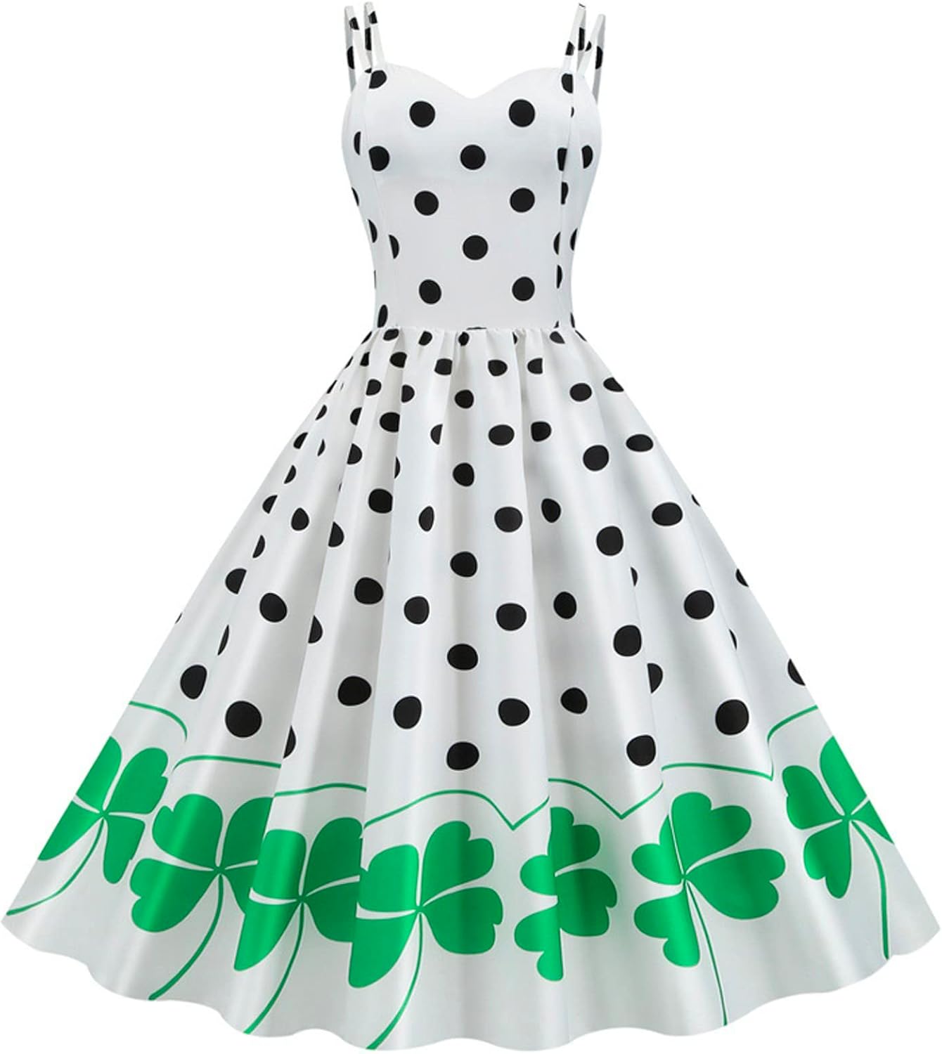 aihihe St Patricks Day Dress for Women A Line Pleated Hepburn Dress Lukcy Shamrock Print Irish Dress 2024 Vintage Dress