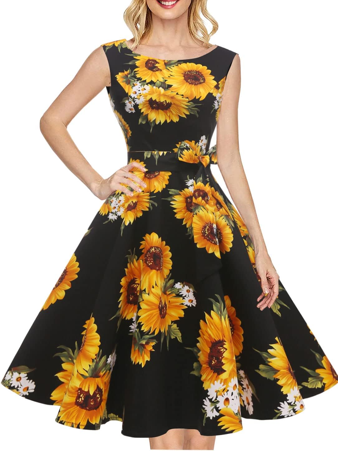 Hanpceirs Women's Boatneck Sleeveless Swing Vintage 1950s Cocktail Dress New