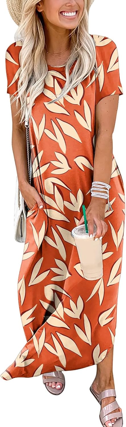 ANRABESS Women's Summer Casual Loose Short Sleeve Long T Shirt Dress Split Maxi Beach Sundress Travel Vacation Outfits