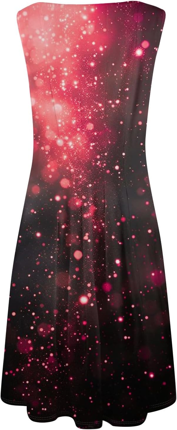 Womens Tank Sundress 2025 Casual Floral Print Tshirt Dress Swing Sleeveless Midi Dress Crewneck Pleated Summer Dresses
