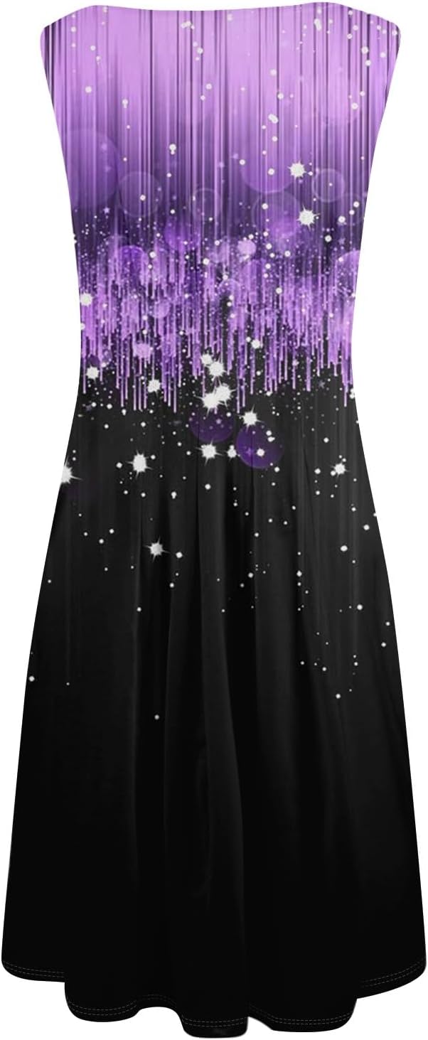 Womens Tank Sundress 2025 Casual Floral Print Tshirt Dress Swing Sleeveless Midi Dress Crewneck Pleated Summer Dresses